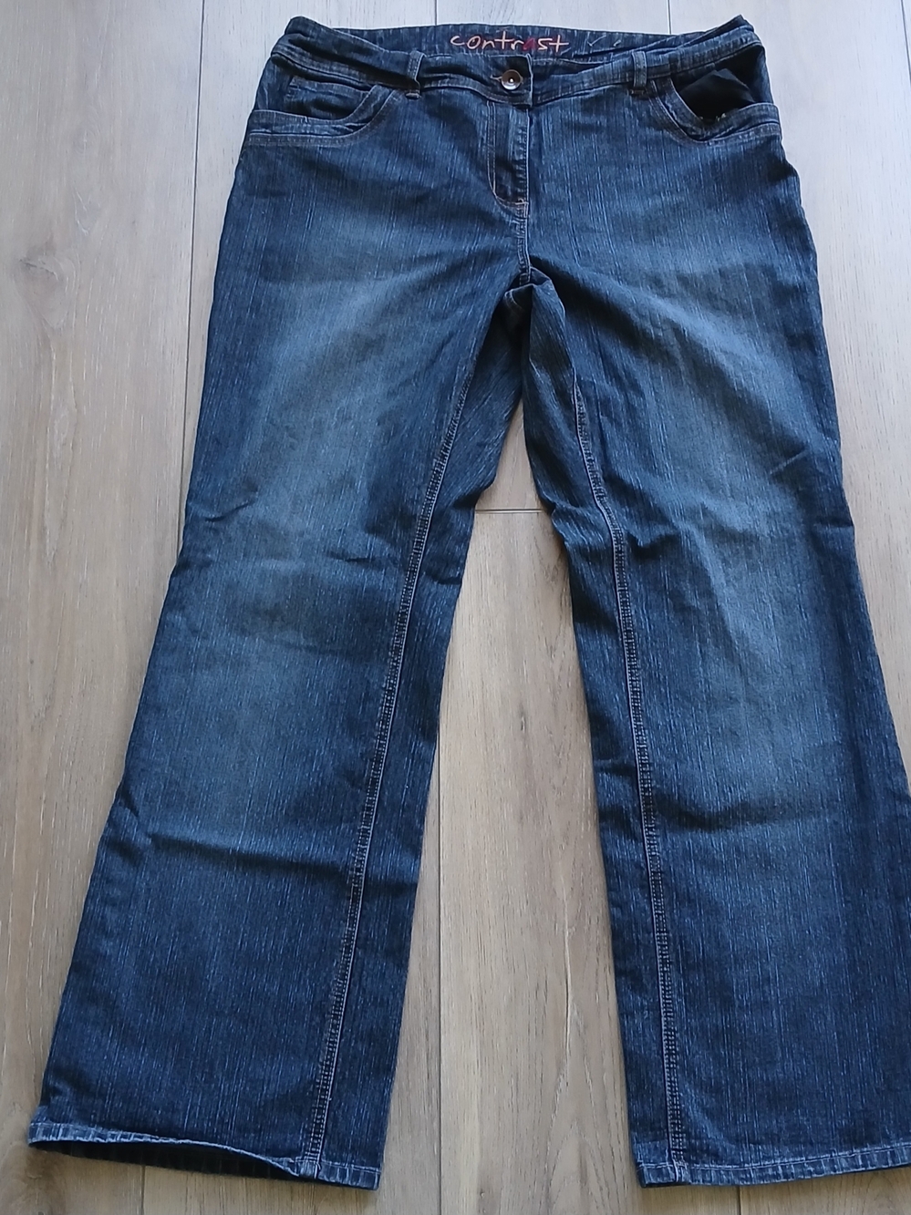 Contrast Dark Wash Bootcut Jeans Blue Size 15 Stretch Denim Mid Rise Casual Y2K